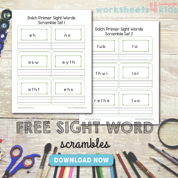 Sight Word Scramble worksheet for kindergarten students to practice reading skills