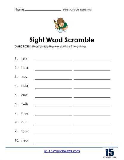 Sight Word Scramble worksheet designed for kindergarten students to practice sight words. Engaging activity for young learners to enhance their reading skills.