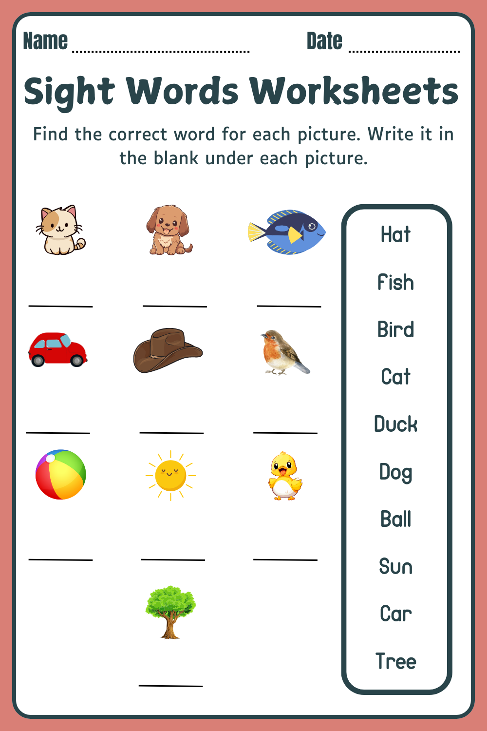 Kindergarten student completing a sentence with sight words on a worksheet 19