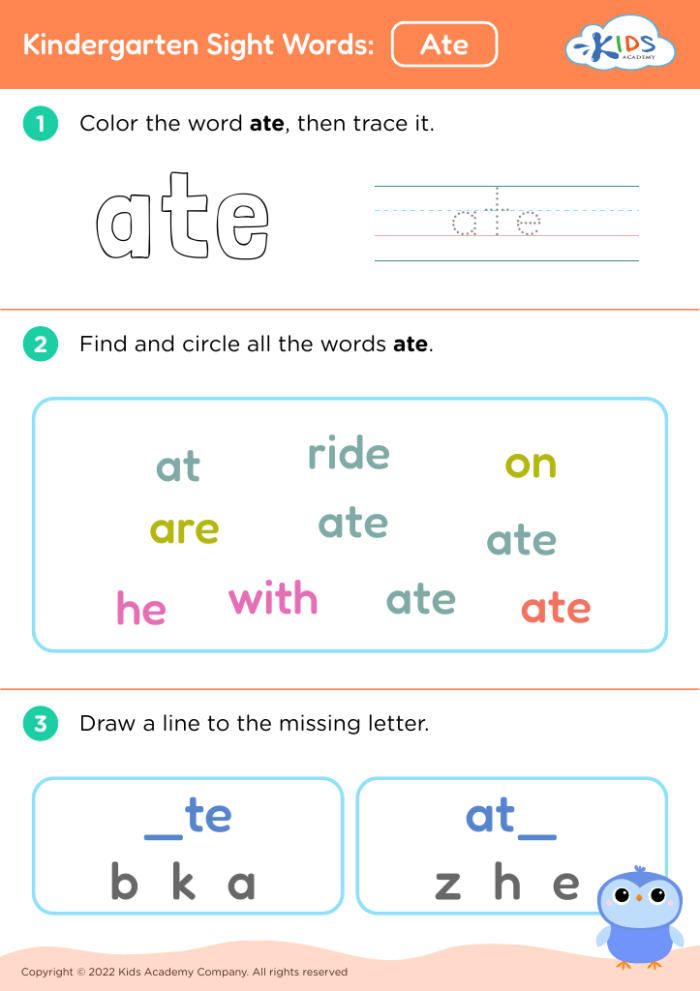 Kindergarten printable worksheet for practicing the sight word the