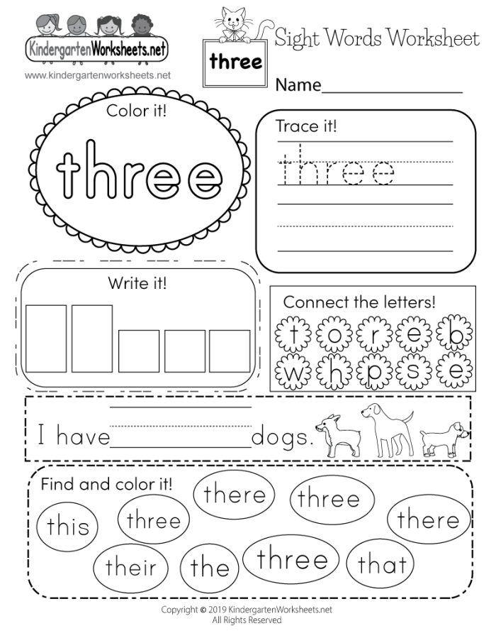 Kindergarten life science worksheet for writing the sight word it