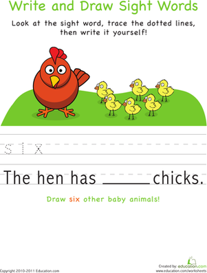 Kindergarten student completing a worksheet to write and draw the sight word made