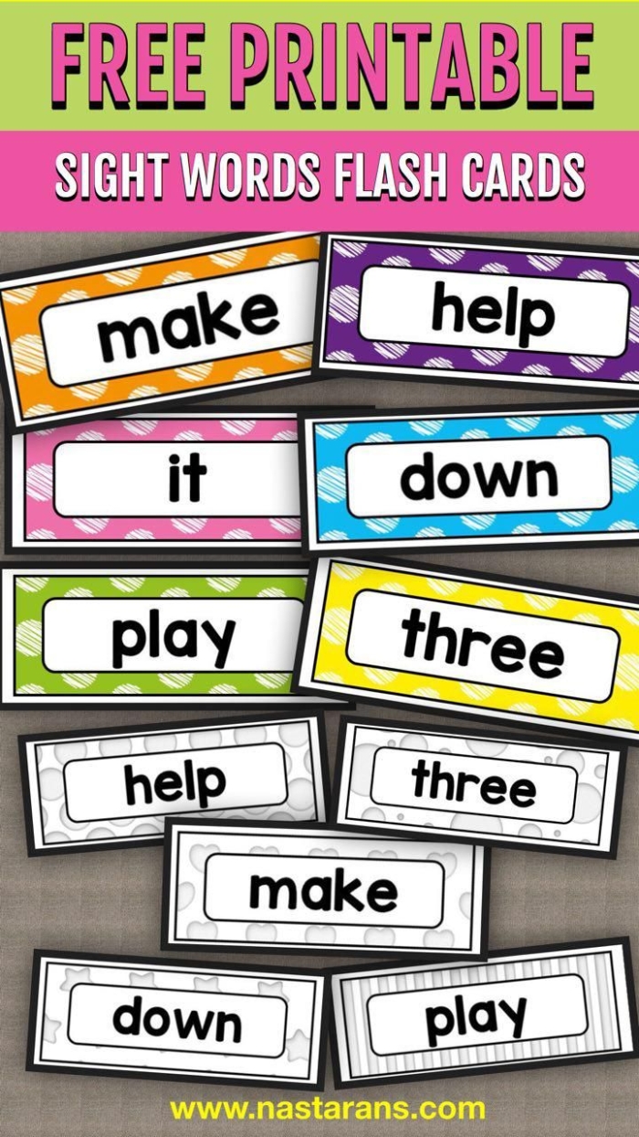 Vocabulary cards for kindergarten sight words beginning with the letter A
