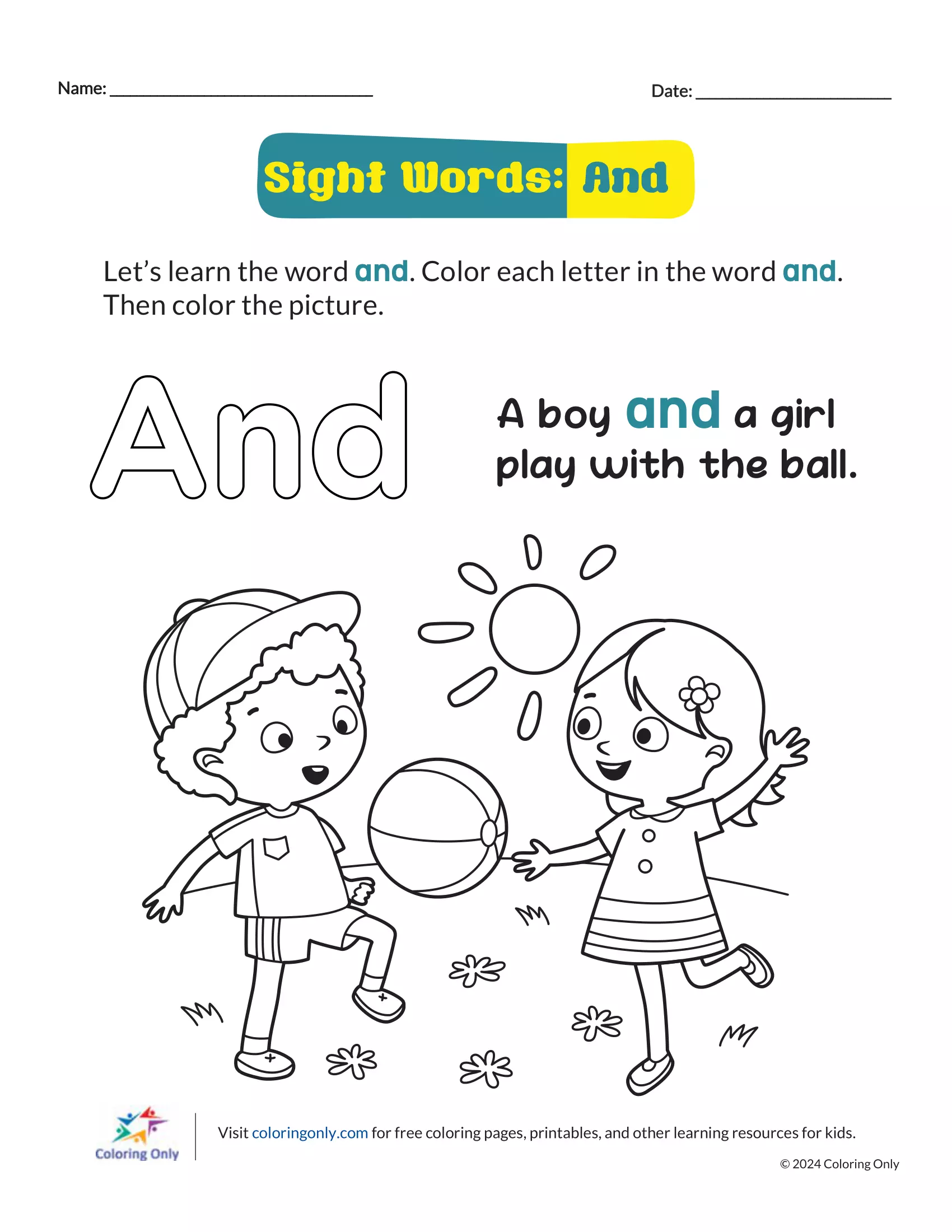 Vocabulary cards featuring sight words that begin with the letter A for kindergarten students