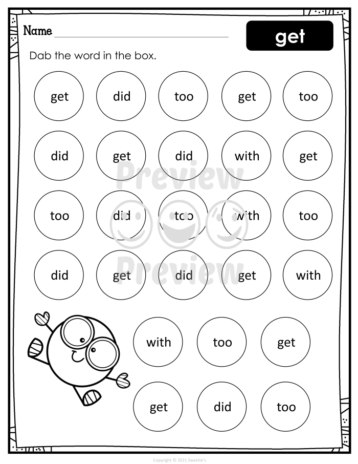 Sweet bingo card activity for practicing high-frequency words in early reading Kindergarten students playing sight words bingo game with colorful cards and markers