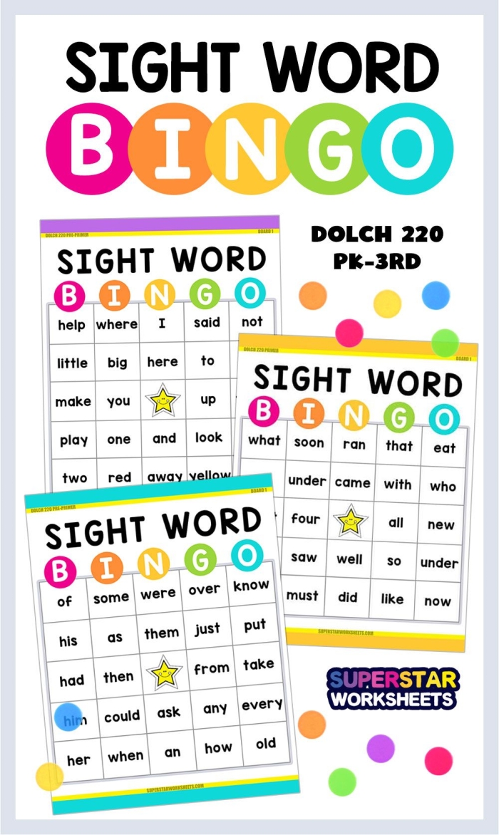 Sweet sight words bingo game for early readers to practice high-frequency words Kindergarten students marking sight words on a colorful bingo card game sheet