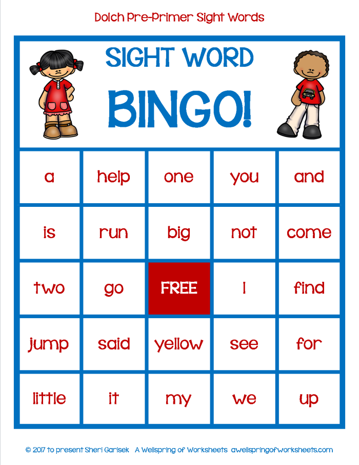 Kindergarten Sight Words Bingo Worksheet 11 Kindergarten student playing a fun bingo game to practice high-frequency sight words