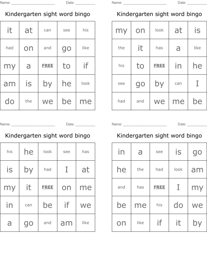 Printable Kindergarten Sight Words Bingo Activity Sheet 7 Kindergarten student playing a Bingo game with high-frequency sight words on a printed worksheet