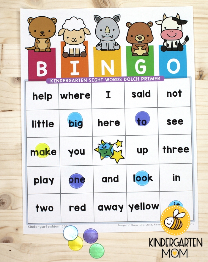 Kindergarten Sight Words Bingo Worksheet Game 20 Kindergarten student playing a fun sight words bingo game on a printable worksheet