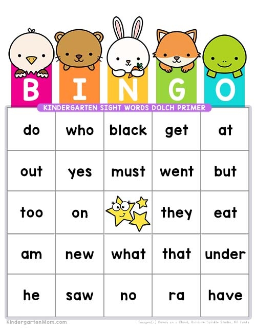 Sweet bingo game featuring common high-frequency words for early readers Kindergarten students playing sight words bingo game with colorful cards and markers