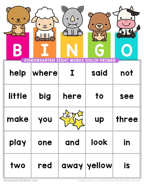 Interactive bingo worksheet for teaching common sight words to young learners in grade K Kindergarten students playing sight words bingo game with colorful cards and markers
