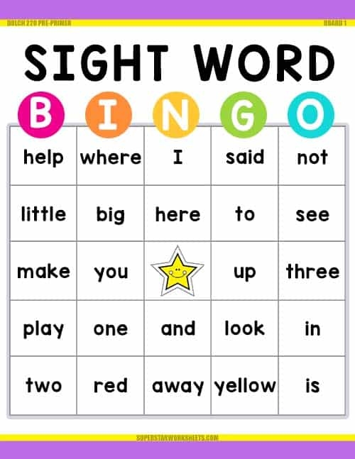Sweet bingo game for practicing high-frequency words in kindergarten reading Kindergarten student playing sight words bingo game with colorful cards and markers
