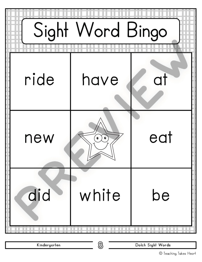 Sweet bingo game for practicing high-frequency words in early reading Kindergarten students playing sight words bingo game with colorful cards and markers