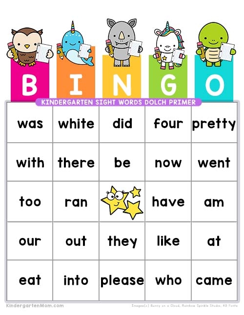 Reading worksheet for Kindergarten Kindergarten Sight Words Bingo worksheet for Kindergarten