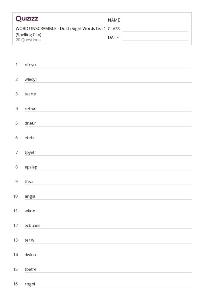 Kindergarten sight words assessment worksheet for mid-year evaluation