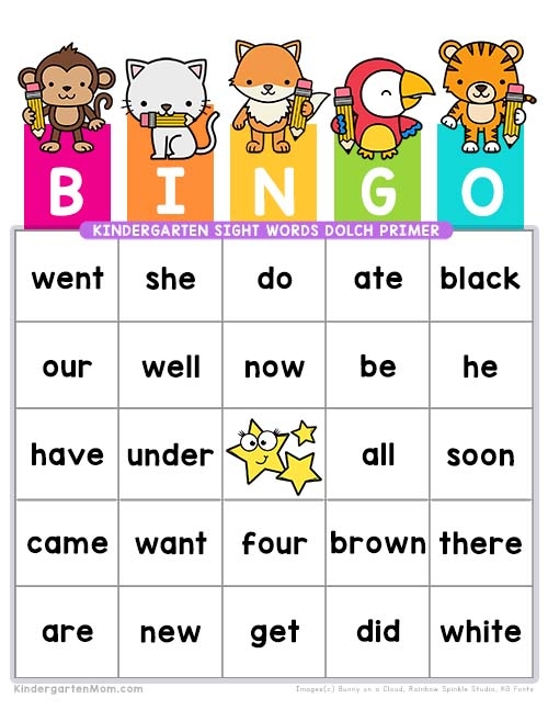 Kindergarten Sight Words Bingo Activity Sheet 12 Kindergarten student playing a fun sight word bingo game on a printable classroom worksheet