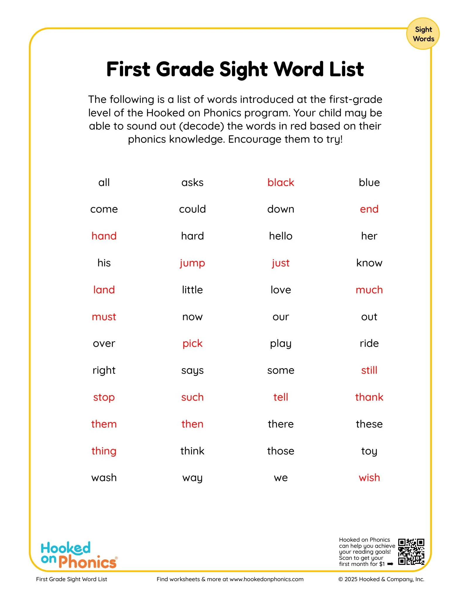 Worksheet featuring a Sight Words Spelling Quiz for kindergarten students