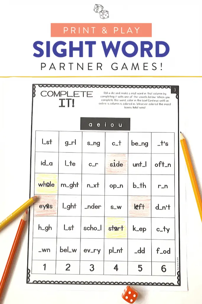 Sight Words Game Activity 19 for Beginning Readers Kindergarten student playing a colorful sight words matching game with bright illustrations and simple word cards