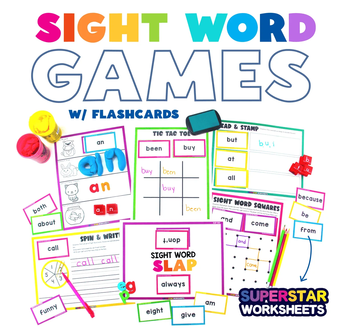 Sight Words Game Activity 13 for Beginning Readers Kindergarten student playing a colorful sight words matching game with simple bright illustrations and words