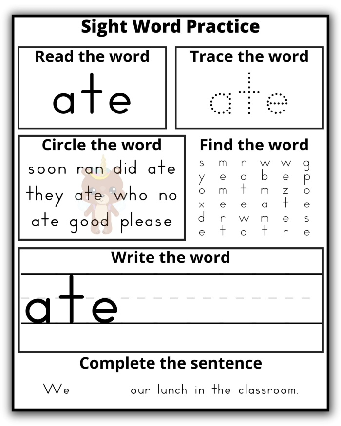 Kindergarten printable phonics worksheet for practicing the sight word every