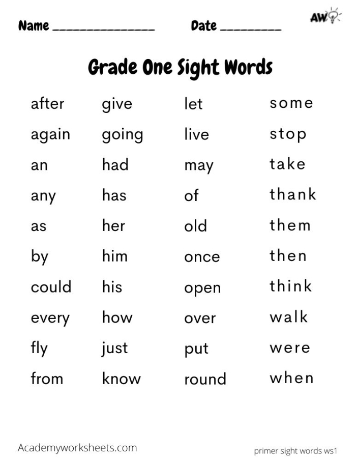 Kindergarten students reading and identifying 75 common sight words on an end of year assessment worksheet