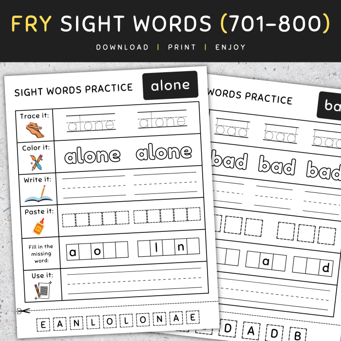 Worksheet for assessing kindergarten students on 50 common sight words