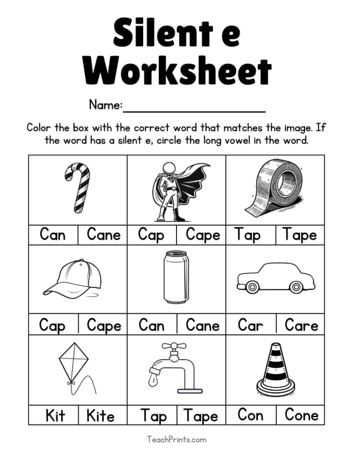 Engaging worksheet for kindergarten students on silent E words Kids practicing long vowel sounds in the Finish the Silent E Words worksheet