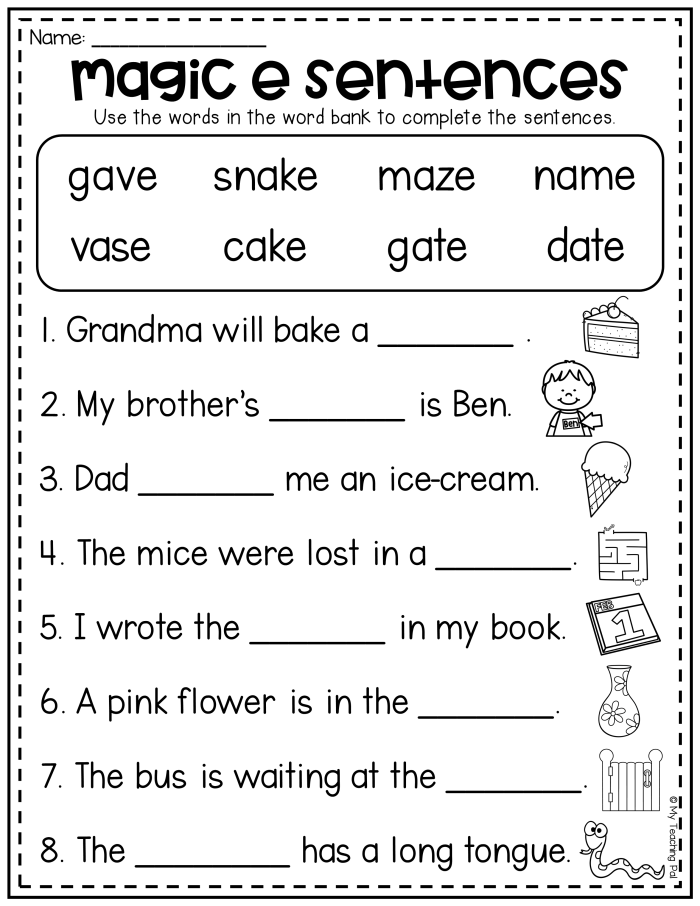 Interactive worksheet for practicing long vowel sounds in Kindergarten Children engaging with the Finish the Silent E Words worksheet