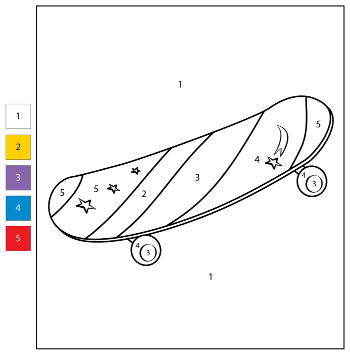 Kindergarten coloring page featuring a cool skateboarder character for kids to color