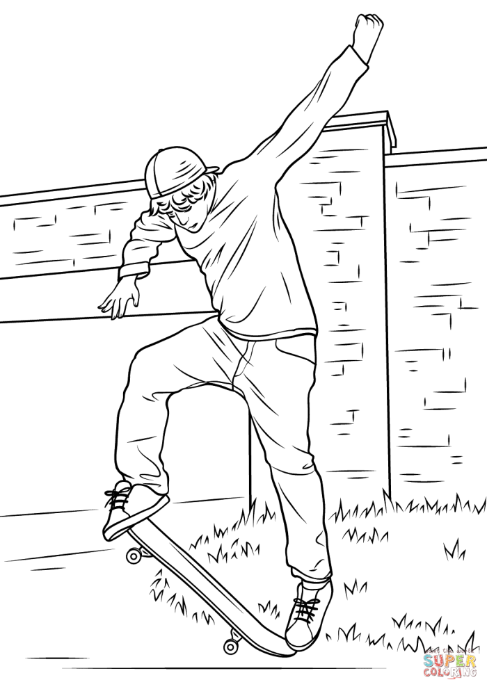 Kindergarten coloring page featuring a cool skateboarding character for art class number 10