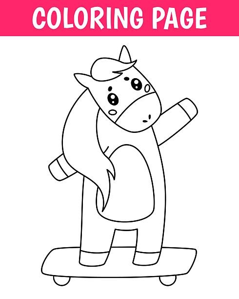 A fun skateboarding coloring page worksheet for kindergarten kids to enjoy. Extreme skateboarding adventure in a coloring activity for young artists.