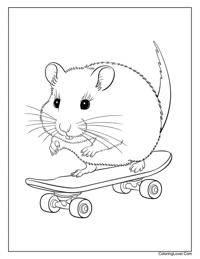 coloring page featuring a child skateboarding, designed for kindergarten students