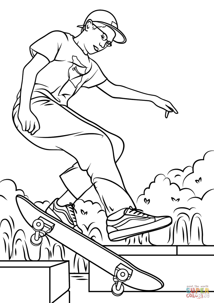 Kindergarten student coloring a skateboarder worksheet