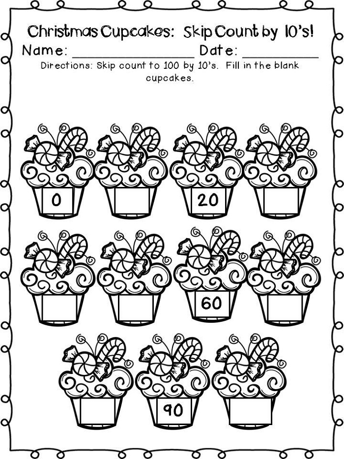 Colorful worksheet featuring skip counting by 10 for kindergarten students
