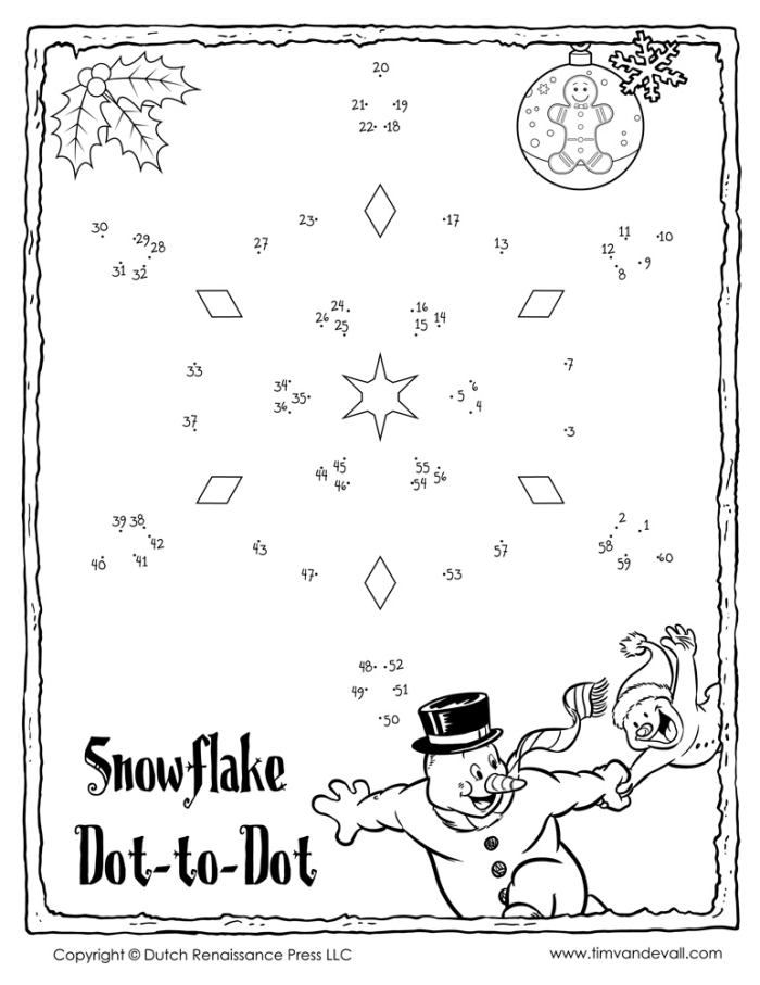 Engaging counting activity for kids during Christmas break Snowflake dot-to-dot worksheet designed for kindergarten phonics practice