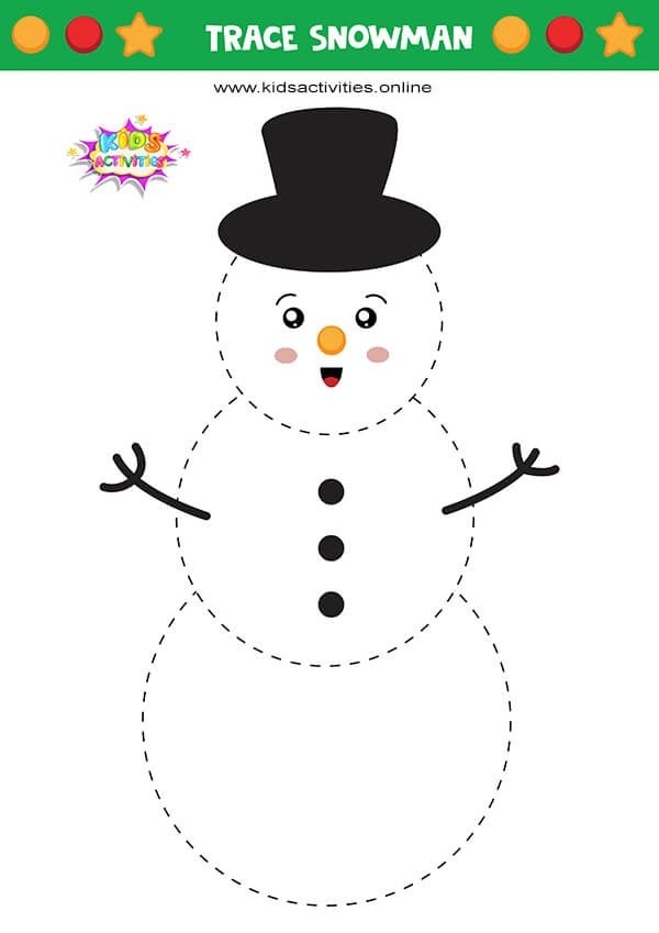 A young boy joyfully constructs a cheerful snowman in a snowy landscape. Color the Snowman worksheet for kindergarten physical science activities.