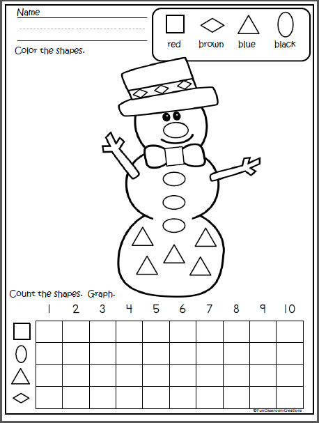 A young boy building a happy snowman in a winter landscape for a kindergarten science worksheet