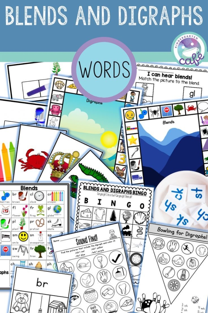 Sorting Blends and Digraphs worksheet for kindergarten phonics practice