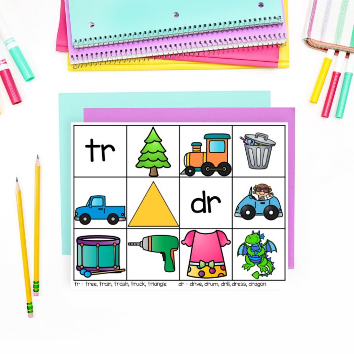 Sorting Blends and Digraphs worksheet for kindergarten phonics practice
