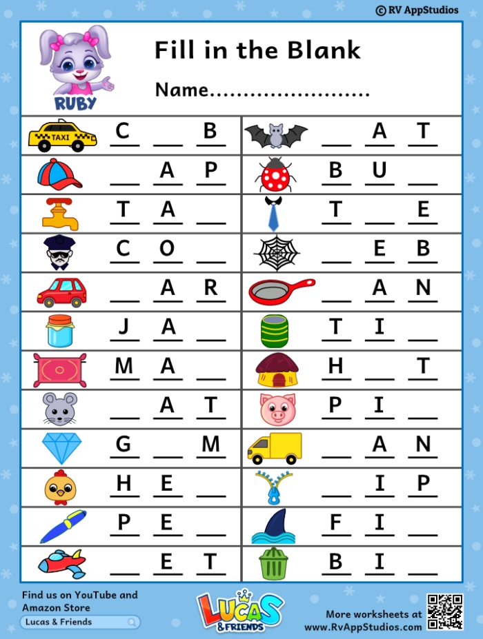 ABC Fill in the Blank worksheet for kindergarten students focusing on Earth and Space Science skills