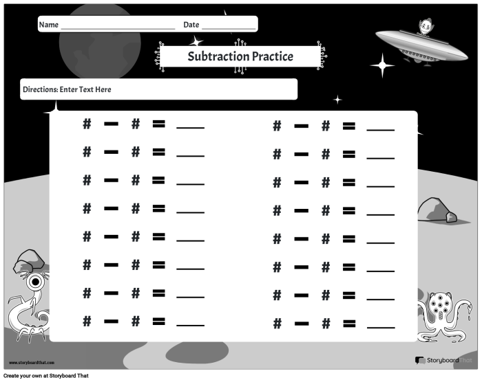 Subtracting in Space Worksheet 16 Algebra Practice Kindergarten student using a space-themed math worksheet to practice subtracting stars and rocketships