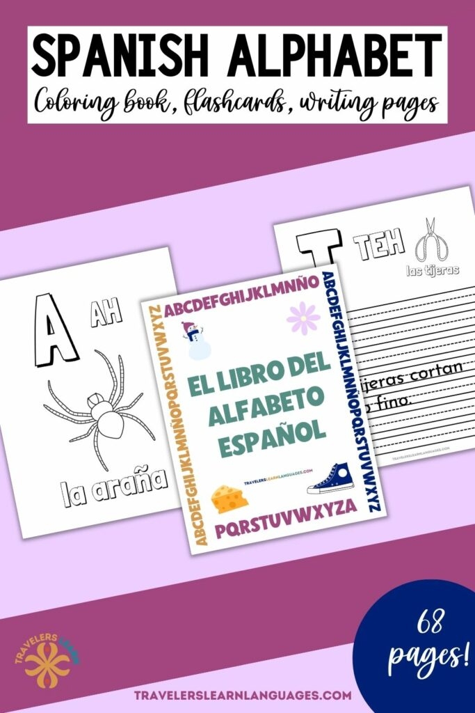 Kindergarten student practicing the Spanish alphabet with a colorful printable worksheet