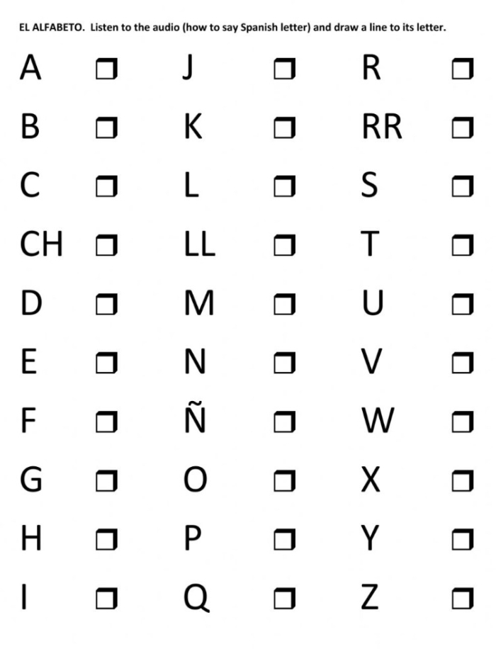 Kindergarten student practicing the Spanish alphabet with a fun printable worksheet