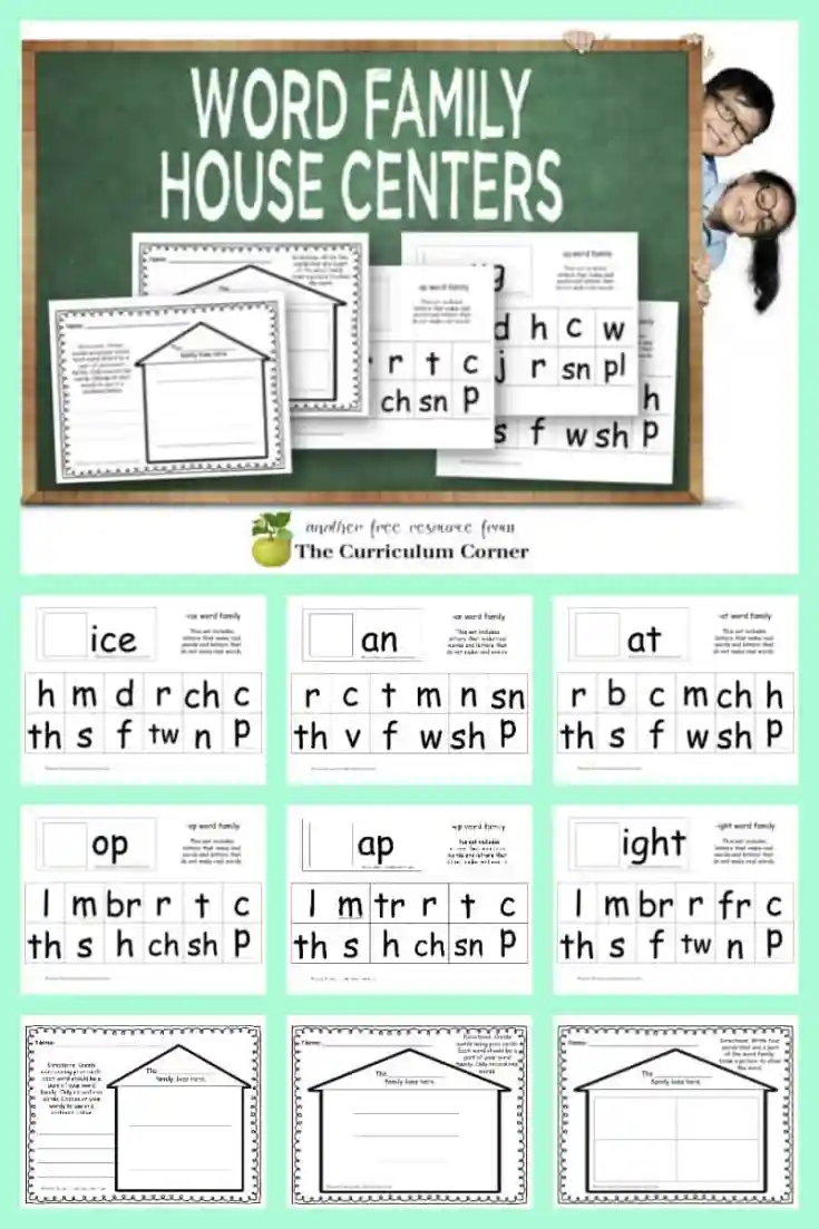 Kindergarten students engaging with a My -at and -ay Word Family Houses worksheet for spelling practice