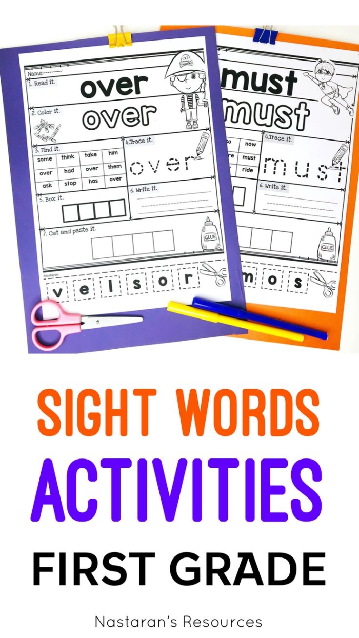Worksheet featuring kindergarten sight words for spring assessment