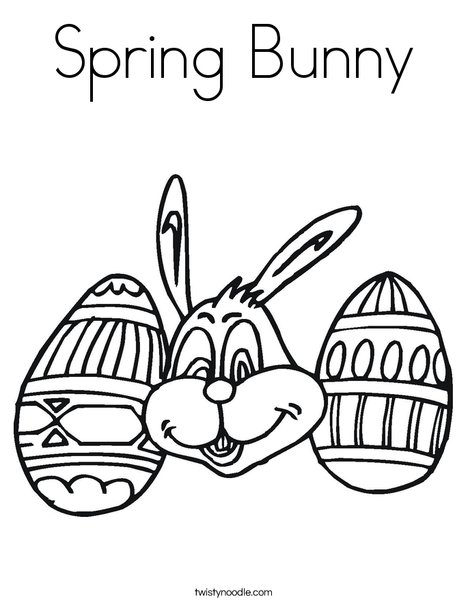 A cute bunny sitting in a basket for kindergarteners to color during spring