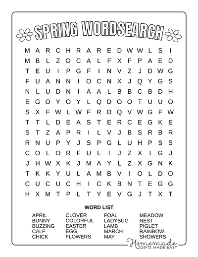 Spring Word Search worksheet designed for kindergarten vocabulary practice