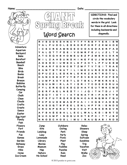 Spring-themed word search worksheet for kindergarten vocabulary practice