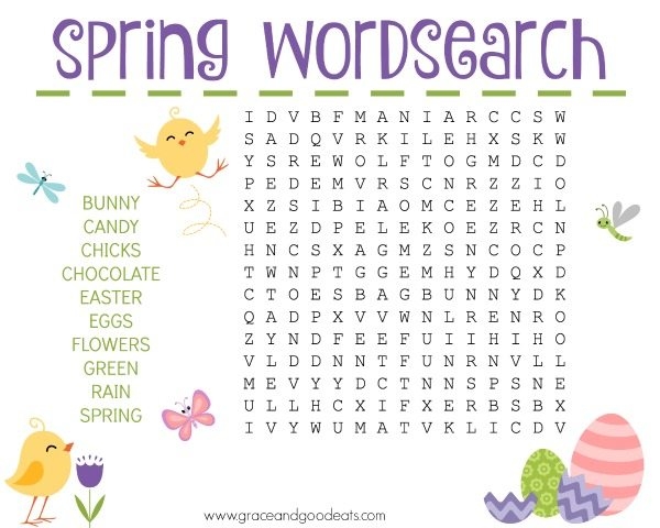 Spring word search worksheet for kindergarteners with vocabulary words