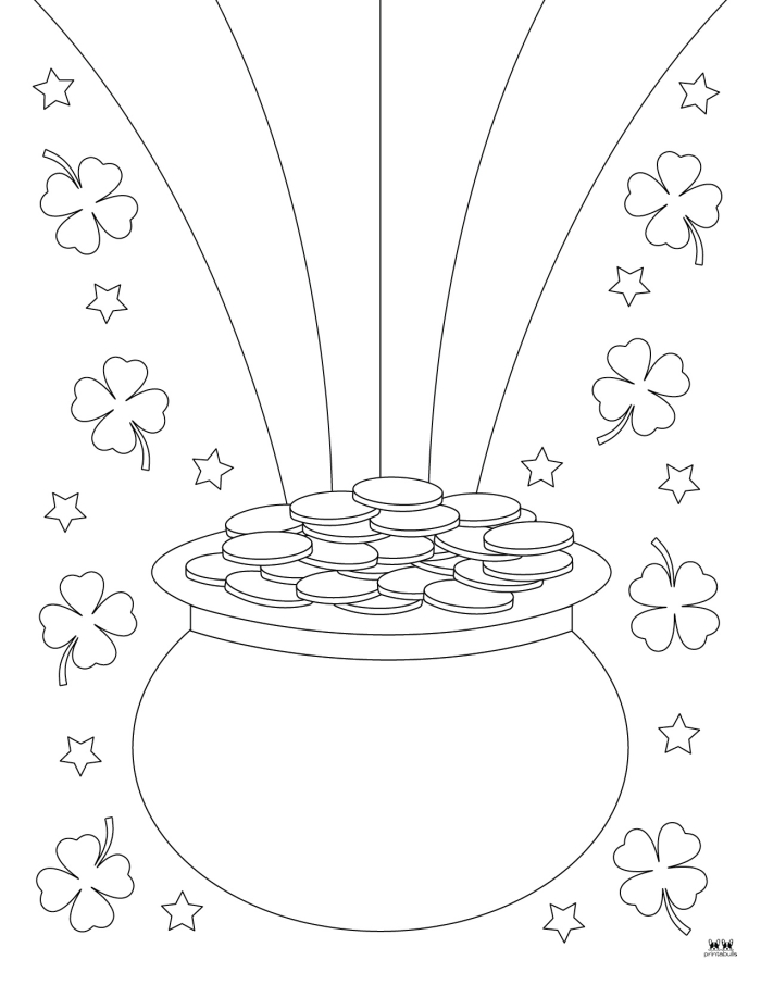 Pot of gold coloring page for a fun St. Patrick's Day activity for kindergarten kids